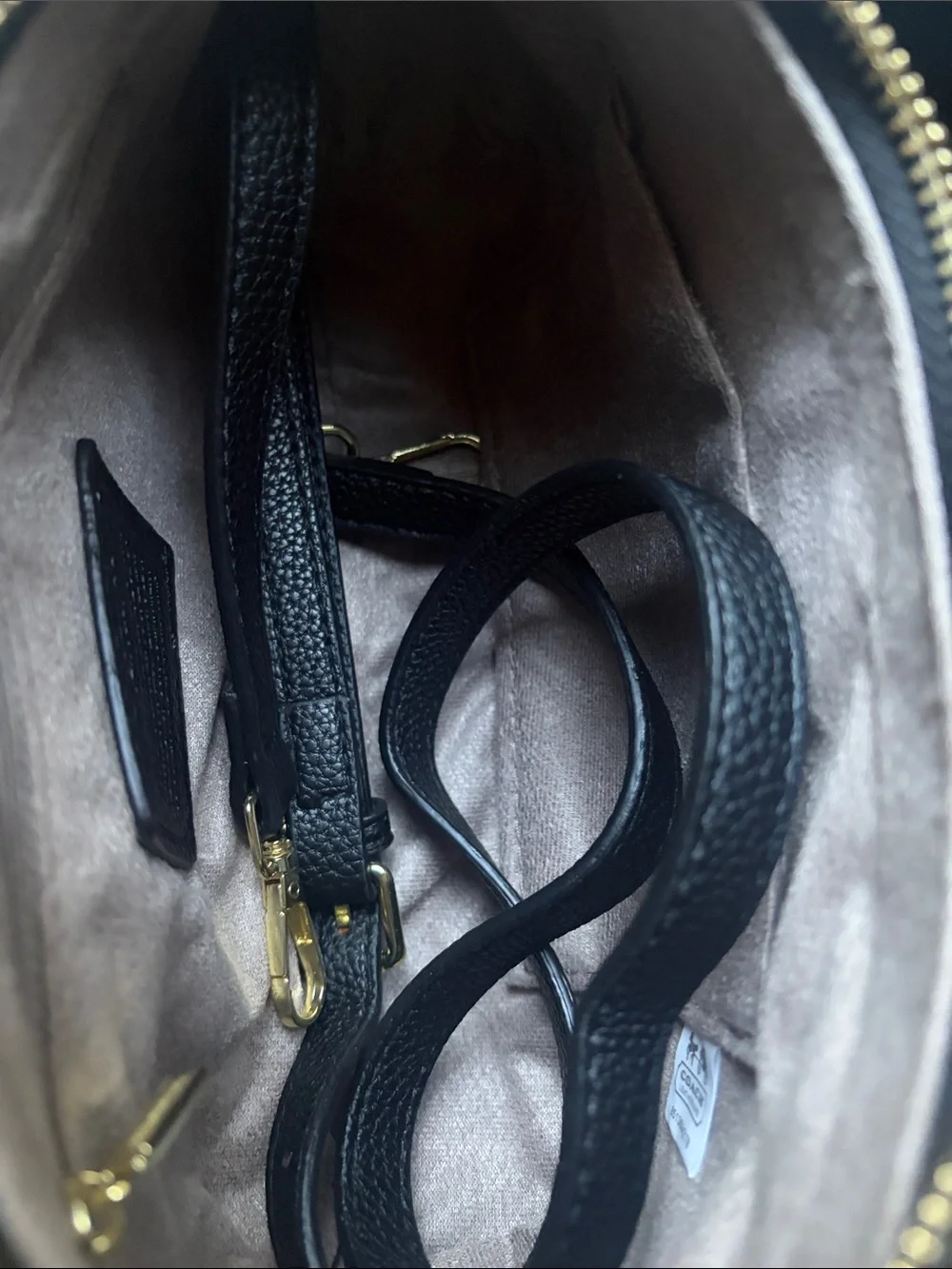 Coach Black Pebbled Leather Shoulder Bag with Gold Hardware & Pearl Charm